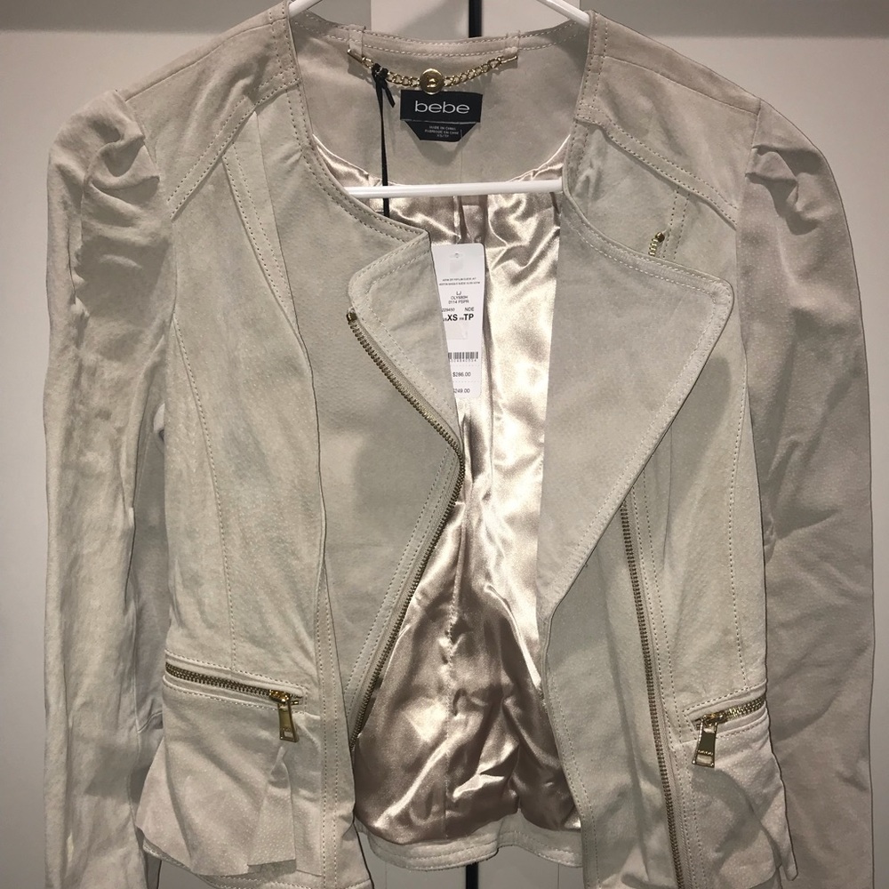 Bebe Asym Zip Peplum Suede Jacket